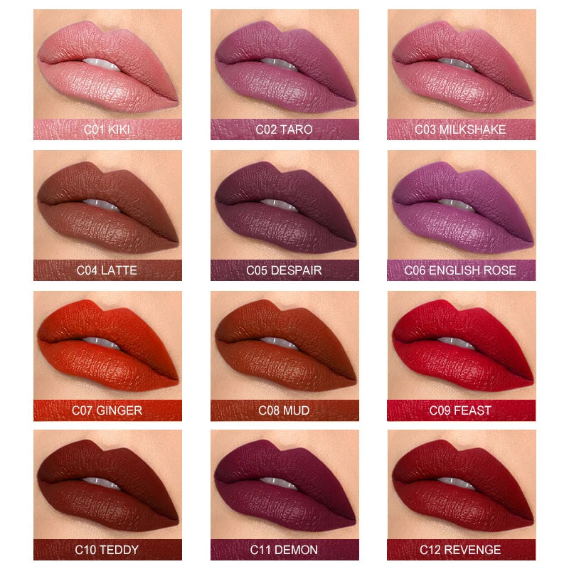 IMAGIC 12-Color Long-lasting Waterproof Matte Lightweight Velvet Smooth Lipstick Silky Sexy Lips Pigment Makeup Korean Cosmetics