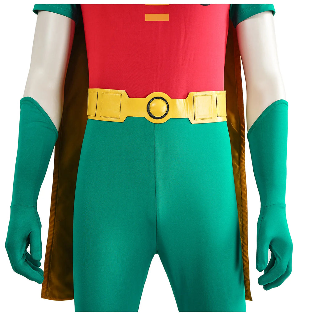 Film Fantasy Robin Cosplay Costume Adult Men Green Jumpsuit Cloak Belt Gloves Eyemask Suit Halloween Party Hero Robin Outfits