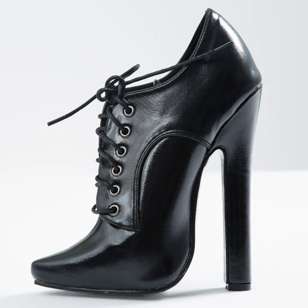JIALUOWEI 6 Inch High heel Fetish Lace Up Pointy Toe Unisex Drag Queen Pump