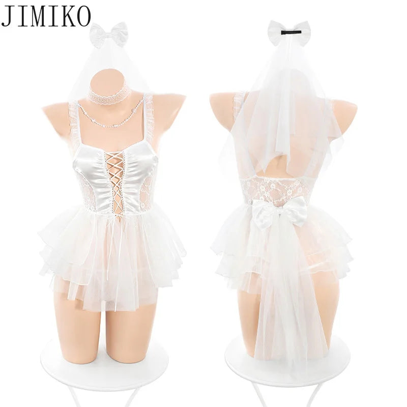 jimiko Costume Women Cosplay Bridal Wedding Lingerie Set Wedding Night Sexy Lingerie Erotic Playwear Tulle Lingerie Playwear Set