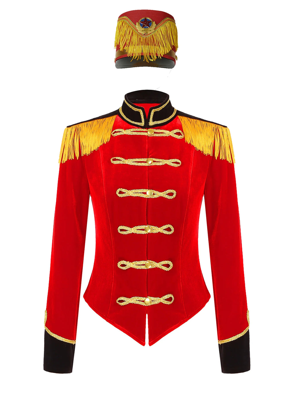 Womens Marching Band Drummer Costume Long Sleeve Circus Ringmaster Jacket Nutcrackers-hat Honor Guard Uniform Drum Major Outfits