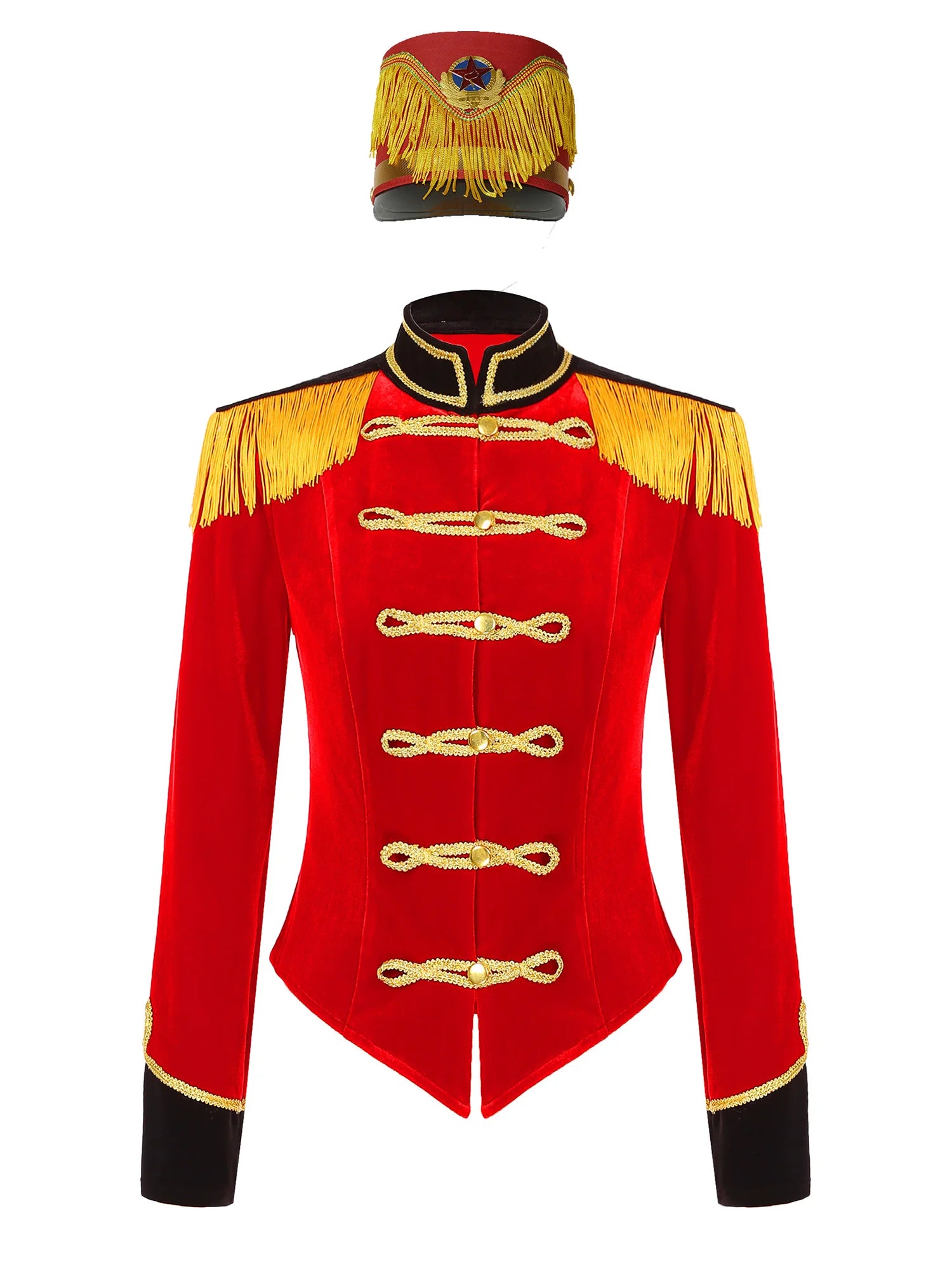 Womens Marching Band Drummer Costume Long Sleeve Circus Ringmaster Jacket Nutcrackers-hat Honor Guard Uniform Drum Major Outfits