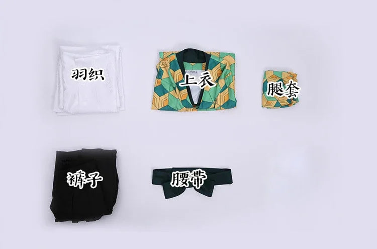 New Anime Demon Slayer Sabito Cosplay Costumes Kimetsu No Yaiba Kimono White Cloak Man Coat Lining Pants Wig Halloween Costumes