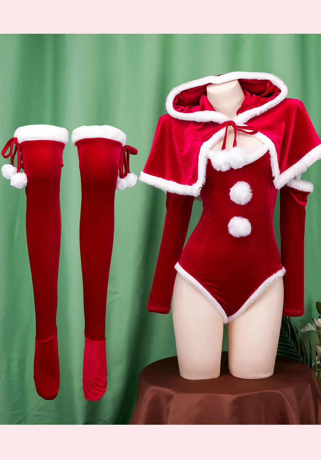 Anime Christmas Uniform Bodysuit with Cloak Red Stockings Outfits Cosplay Costumes New Year Plush Nightgown Underwear Outfits