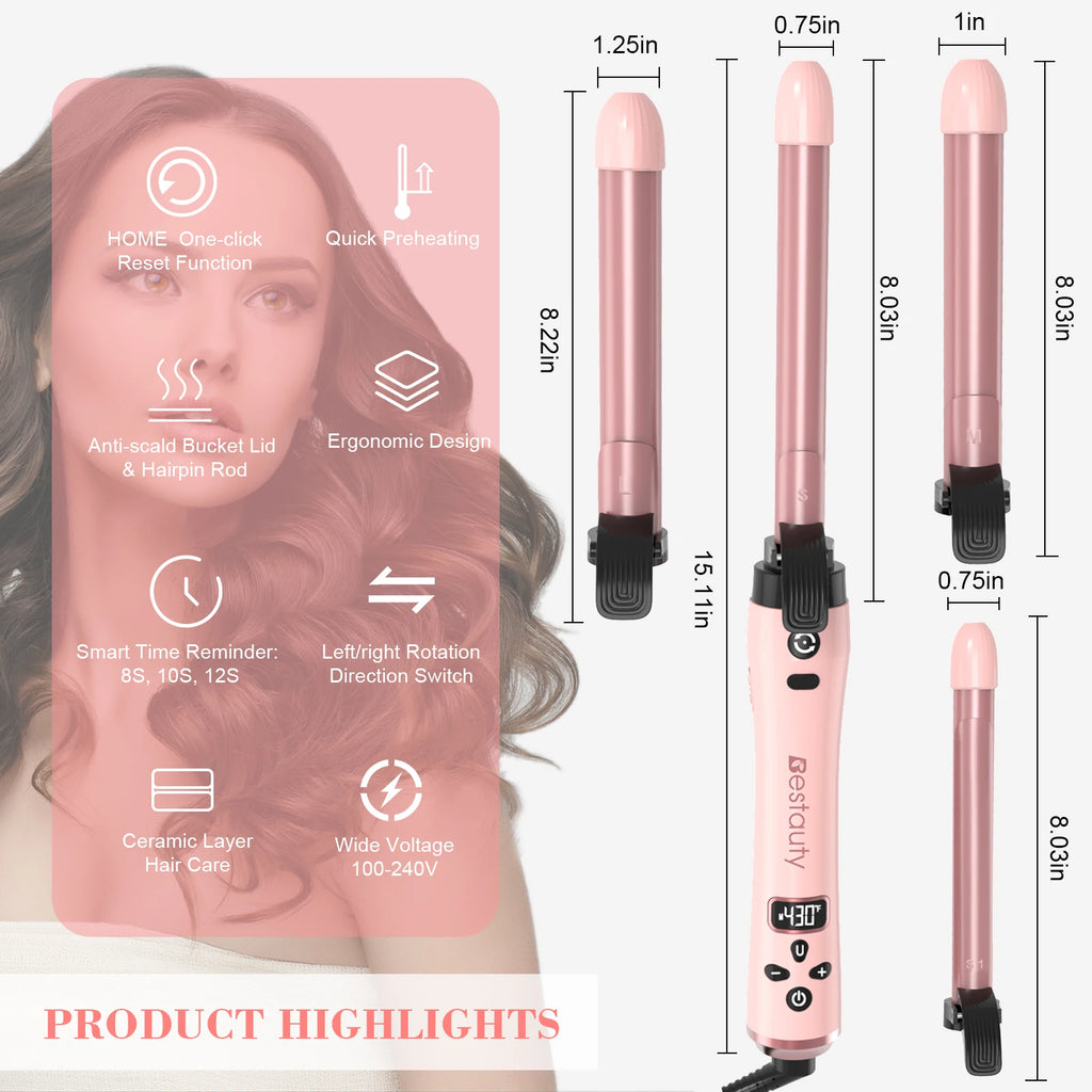 Curling Iron Wand Set Hair Curler Ceramic With Interchangeable Ceramic Barrel & Hair Clip & Heat Protective Glove
