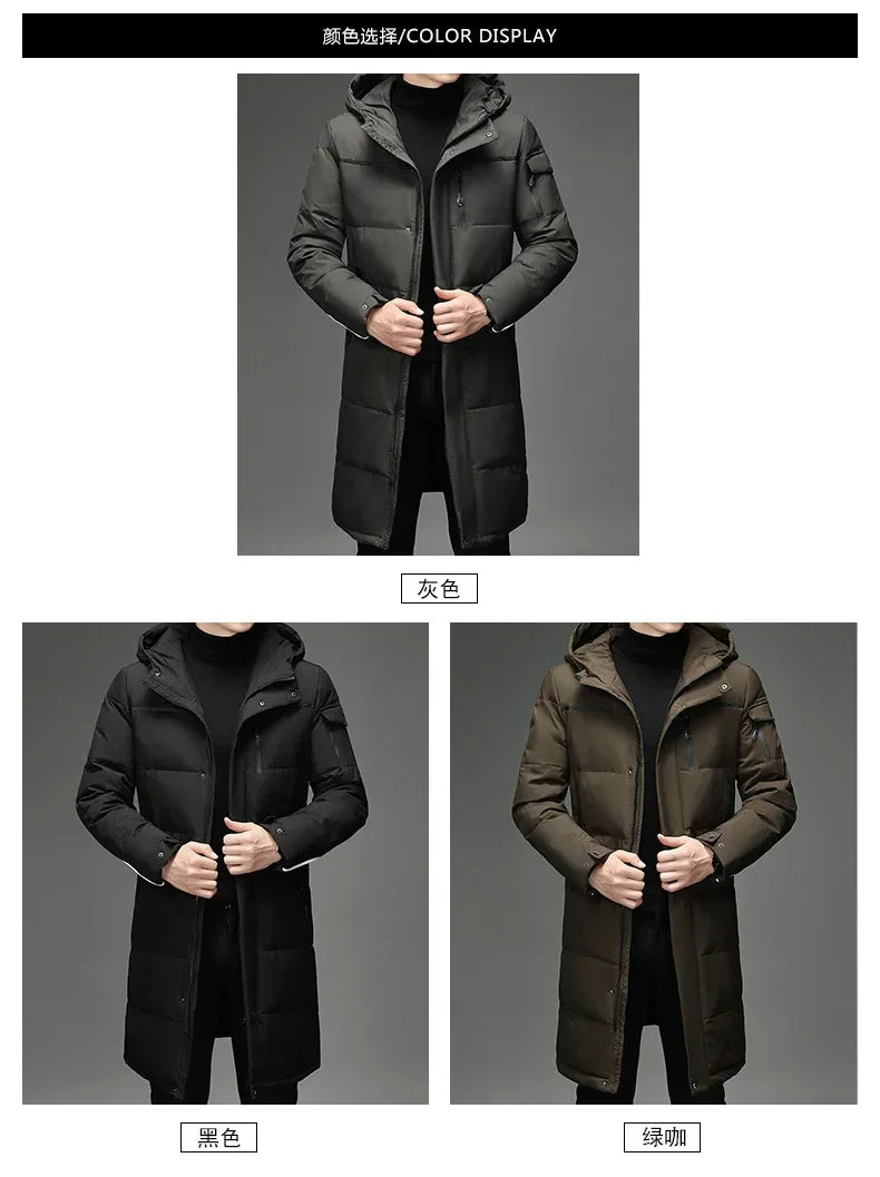 New Fashion Men 90% White Duck Down Hooded Jackets Men's Winter Thick Warm Waterproof Parka Overcoat Down Jackets Long Parka 5XL