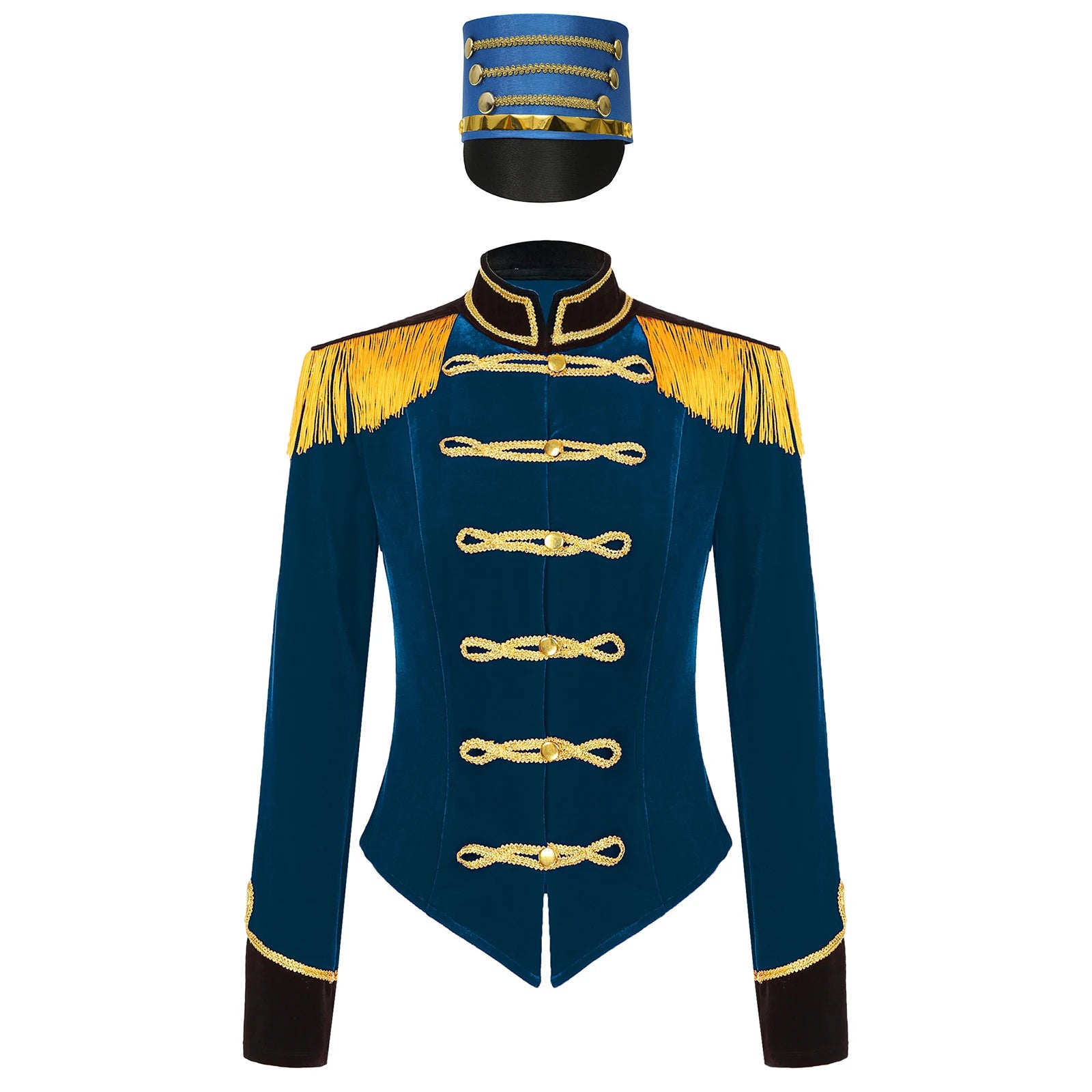 Womens Marching Band Drummer Costume Long Sleeve Circus Ringmaster Jacket Nutcrackers-hat Honor Guard Uniform Drum Major Outfits