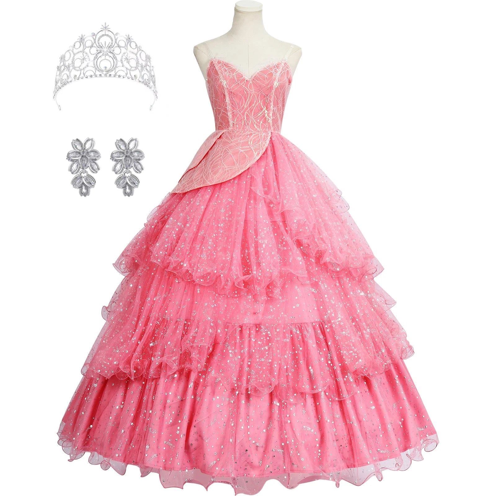 IN STOCK Glinda Wicked Cosplay Costume Disguise for Adult Women Pink Dress Roleplay  Fantasy Outfit Halloween Carnival Suit