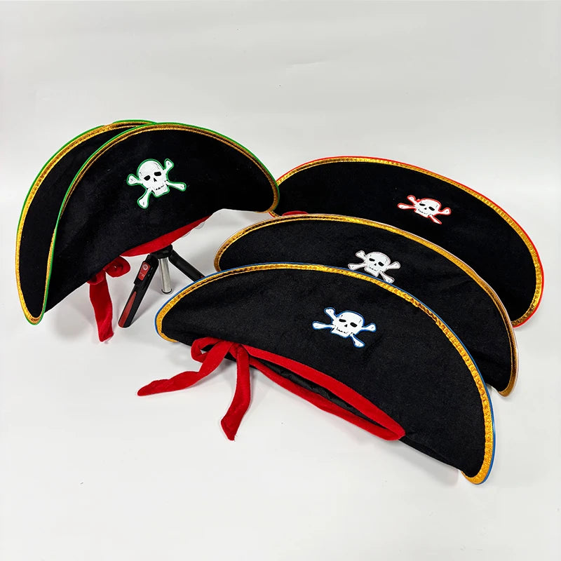 LED Pirate Hat Pirate Theme Holiday Cosplay Pirate Costume Decorations Glowing Captain Hat Colonial Tricorn Hat Woman Skull Hat