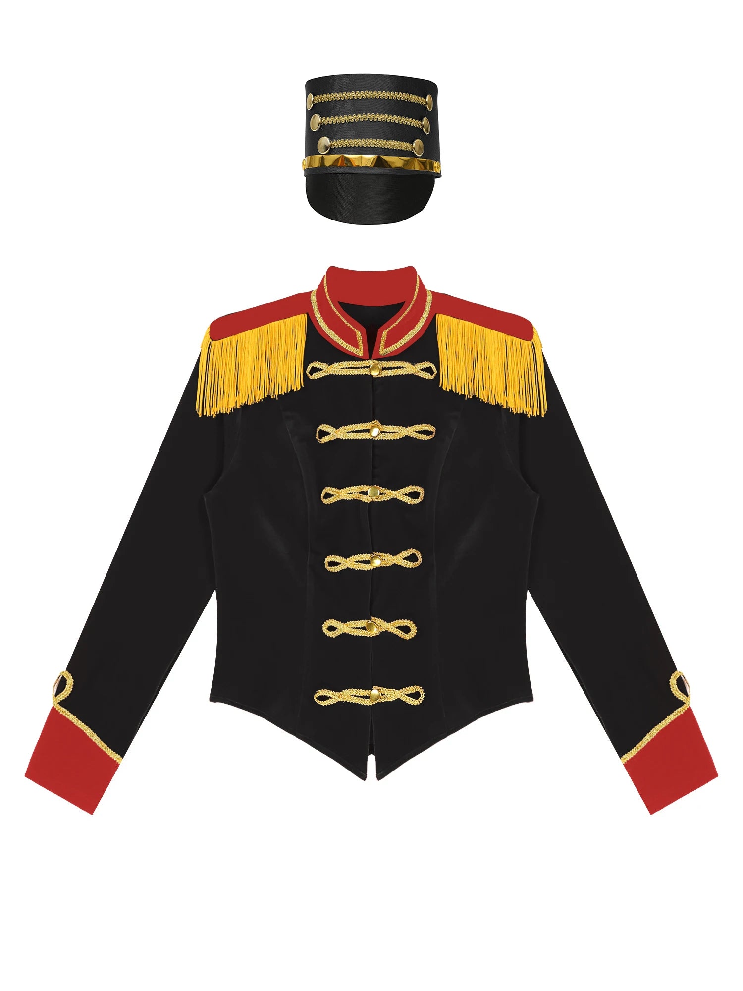 Womens Marching Band Drummer Costume Long Sleeve Circus Ringmaster Jacket Nutcrackers-hat Honor Guard Uniform Drum Major Outfits