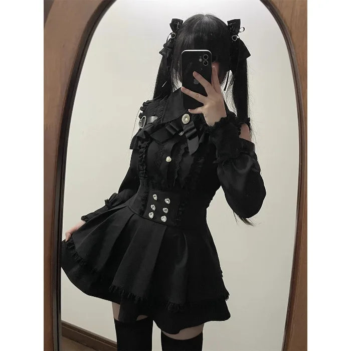 Jirai Kei Outfit Lolita Girl Cosplay Jk Uniform Cute Dress Black Skirt Women Costume Stage Performence Clothes Anime Dresses