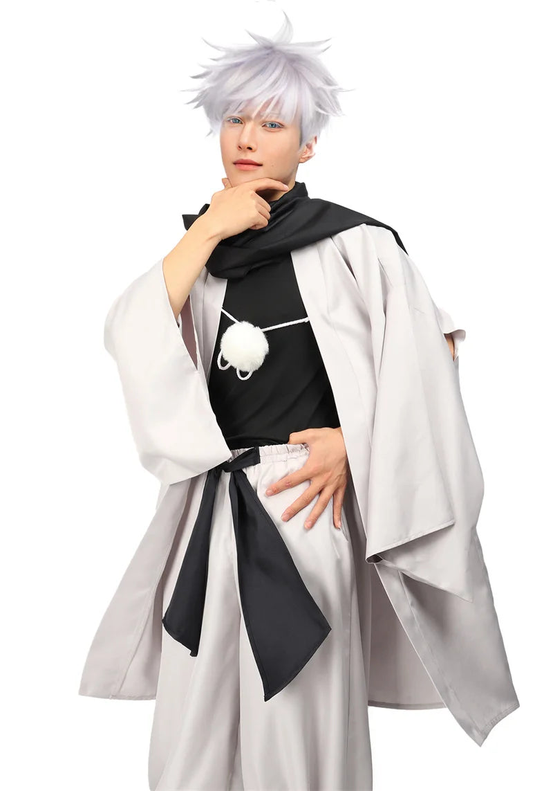 DAZCOS Satoru Cosplay Haori Kimono Jacket Men with Scarf Satoru Costume Adult Outfits Japan Kimono Comic-Con Carnival Clothing