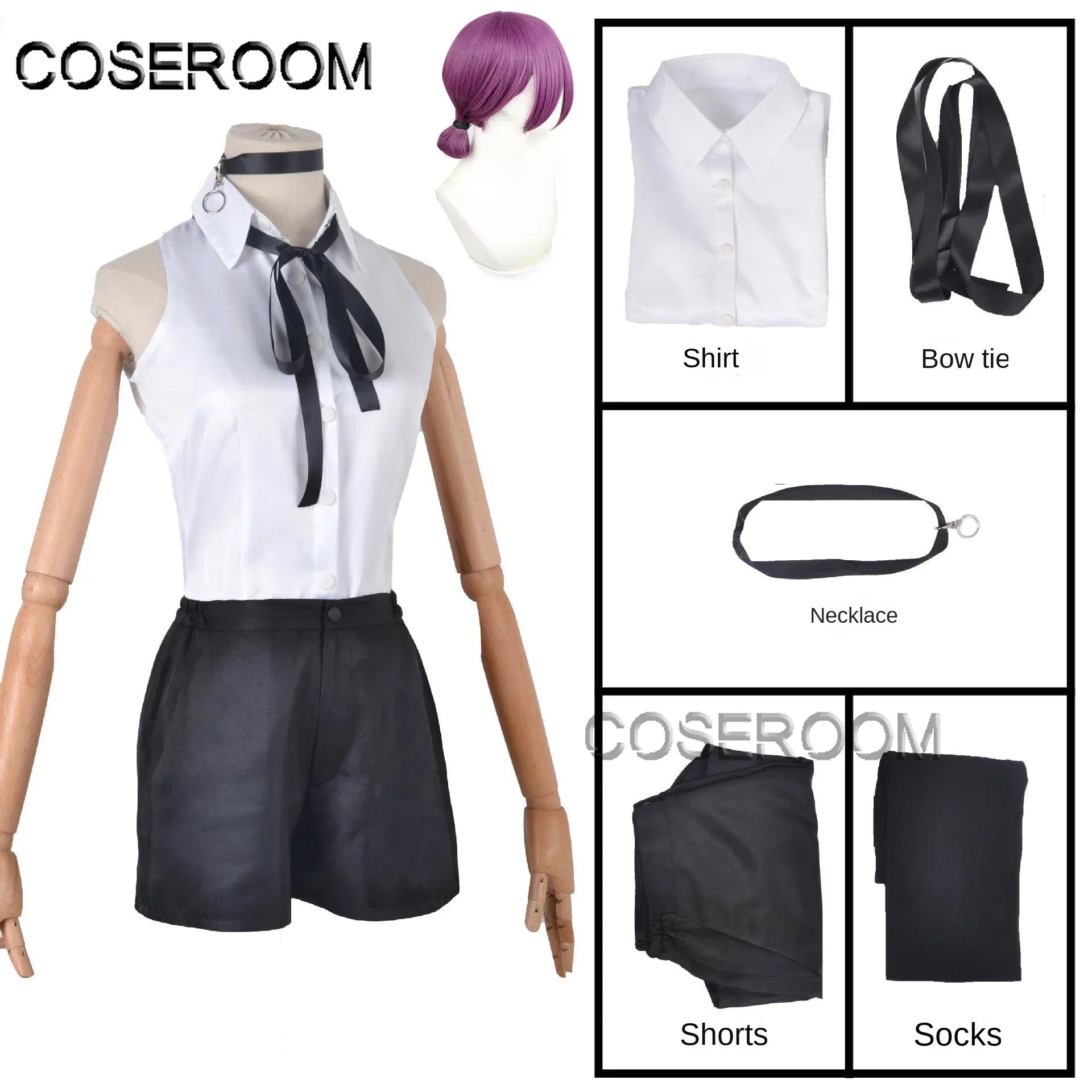 Chainsaw Reze Cosplay Costume Outfits Shirt Tie Short Wig Neck Ring Women Anime Uniform Halloween