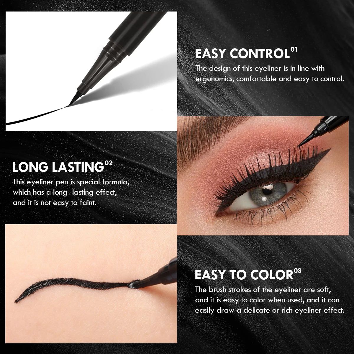 5PCS/Set Smooth Liquid Eyeliner Pen, Waterproof, Long-lasting Makeup, Black, Ultra-fine Pen Tip,Create A Charming Eye Makeup