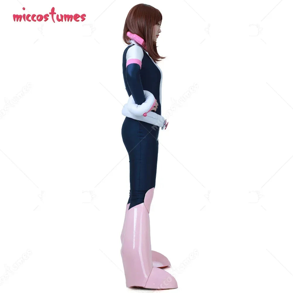 Miccostumes 24Hours Shipping Women's Anime Hero Uraraka Cosplay Suit Costume with Waist Piece and Neckwear
