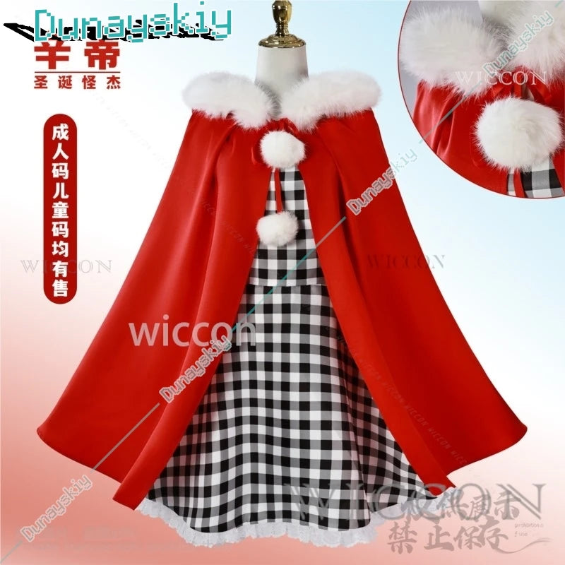 Anime Cindy Lou Cosplay Costume Cindy Plaid Dress Red Cloak Outfit Blond Wig Women Kids Halloween Suit Christmas Gift Customized