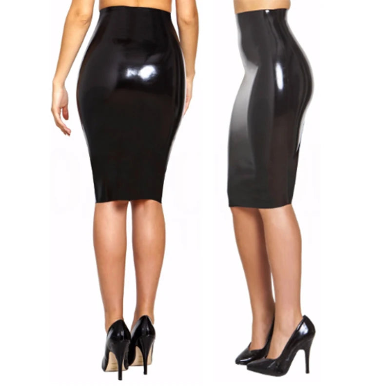 Latex Skirt  Seamless Dress sexy Women Pareos Fetish Apparel under  to the knees cosplay