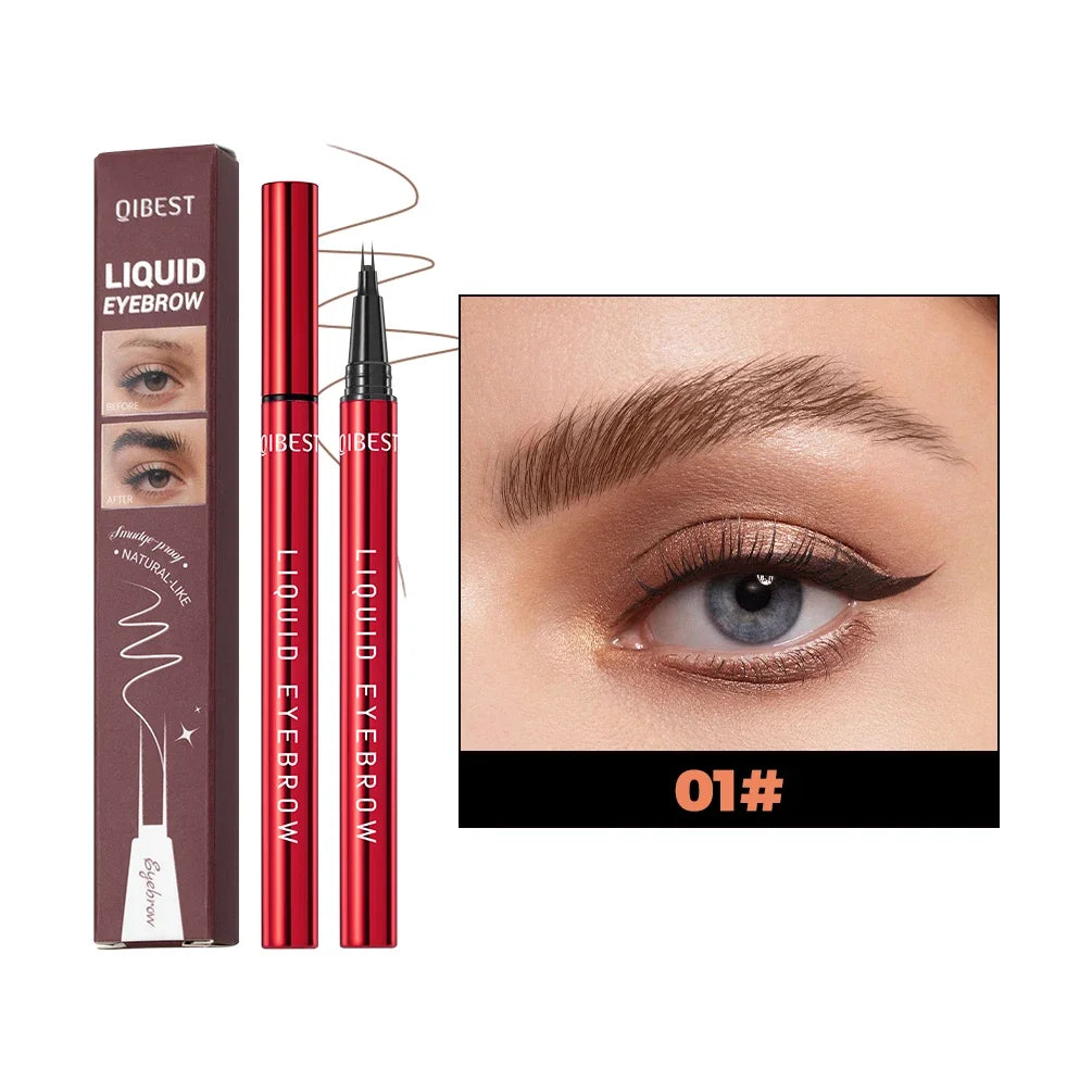 QIBEST 2 Fork Tip Liquid Eyebrow Pencil Eyeliner Lower Eyelash Pen Makeup Waterproof Lasting Quick Drying Ultra-fine Brows Pen