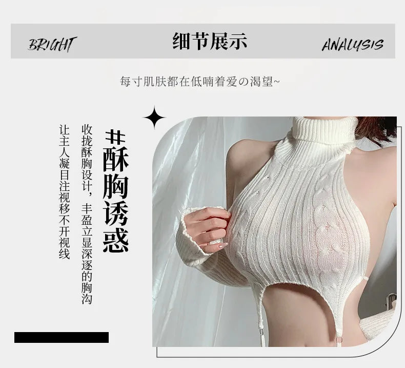 Japanese Anime Girl Sexy Backless Sweater Suit Uniform Cosplay Maid Outfit Temperament Underwear Suit Pajamas Fun Clothing 2025