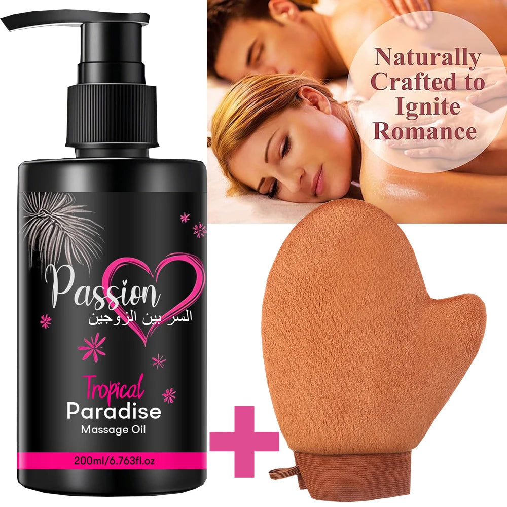 6.76 OZ Passion Sensual Jojoba Oil Natural Body Massage Oil for Couples Relaxing Perfect Glide & Smooth Skin, Tropical Paradise