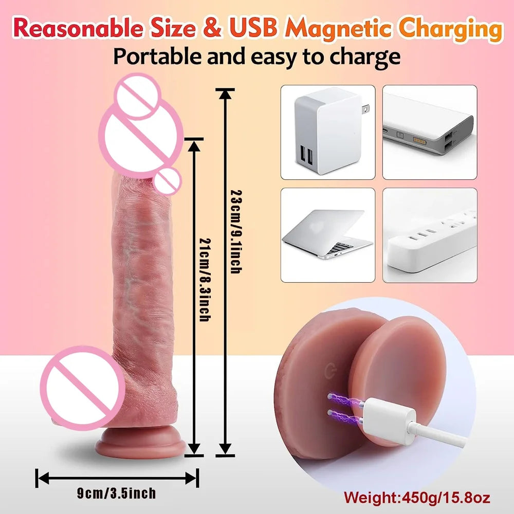 2 In 1 Telescopic Vibrator Dildo Realistic Big Dick Vaginal Masturbation Orgasm Penis Rotating Huge Cock Sex Toys for Lesbian