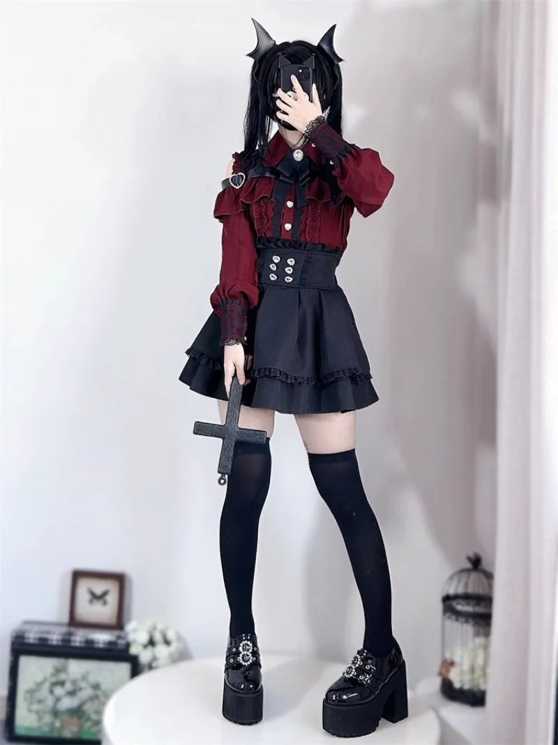 Jirai Kei Outfit Lolita Girl Cosplay Jk Uniform Cute Dress Black Skirt Women Costume Stage Performence Clothes Anime Dresses