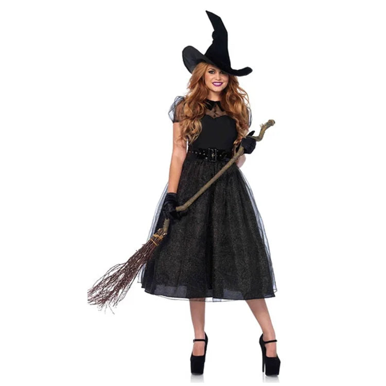 Halloween Witch Costumes for Women Adult Fantasy Black Witch Dress UP Party Dress Carnival Performance Dress