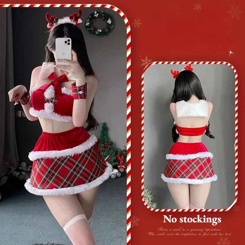 Sexy Christmas Dress Santa Claus Series Costume Xmas Party Girl Red Dress Cloak Rope Unifrom Sexy Pajamas Club Party Cosplay