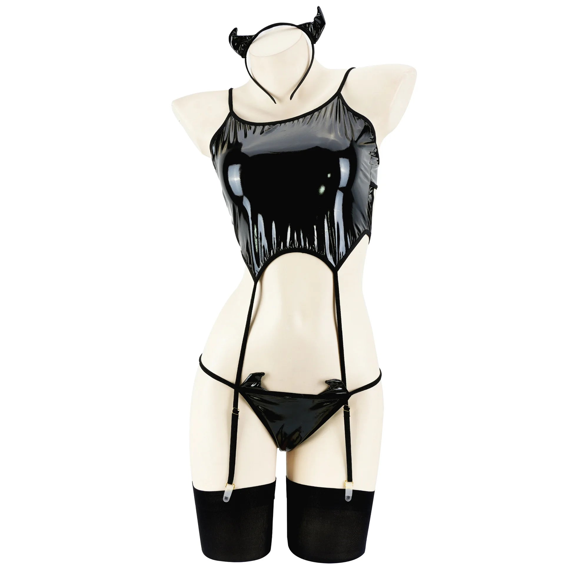 Sexy Amine Demon Cosplay Costume Set Hollow Dark Underwear Succubus Lingerie Role Play Outfits Halloween Faux Leather For Women