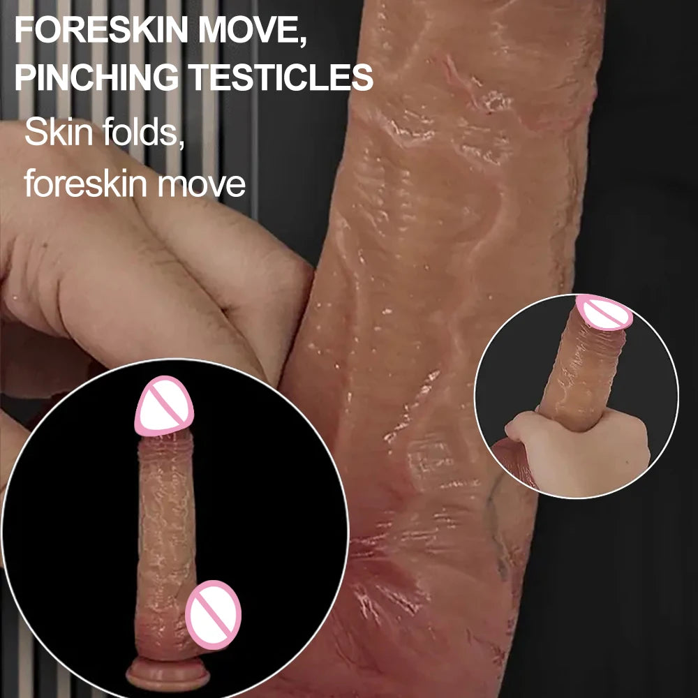 Realistic Dildos Artifical Penis Sliding Foreskin Dildo Anal Vaginal Stimulation Strapon Dildo Man Dick Adult Sex Toys For Woman