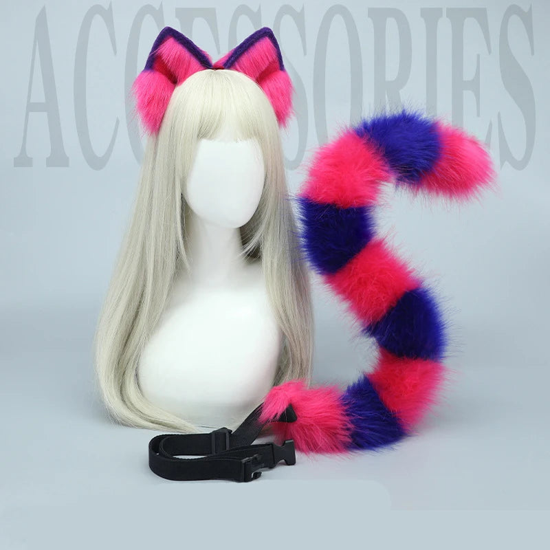 Cheshire Cat Cosplay Tail Headwear Set Party Props Animal Ear Halloween Carnival Club Pub Masquerade Costumes Women Headband