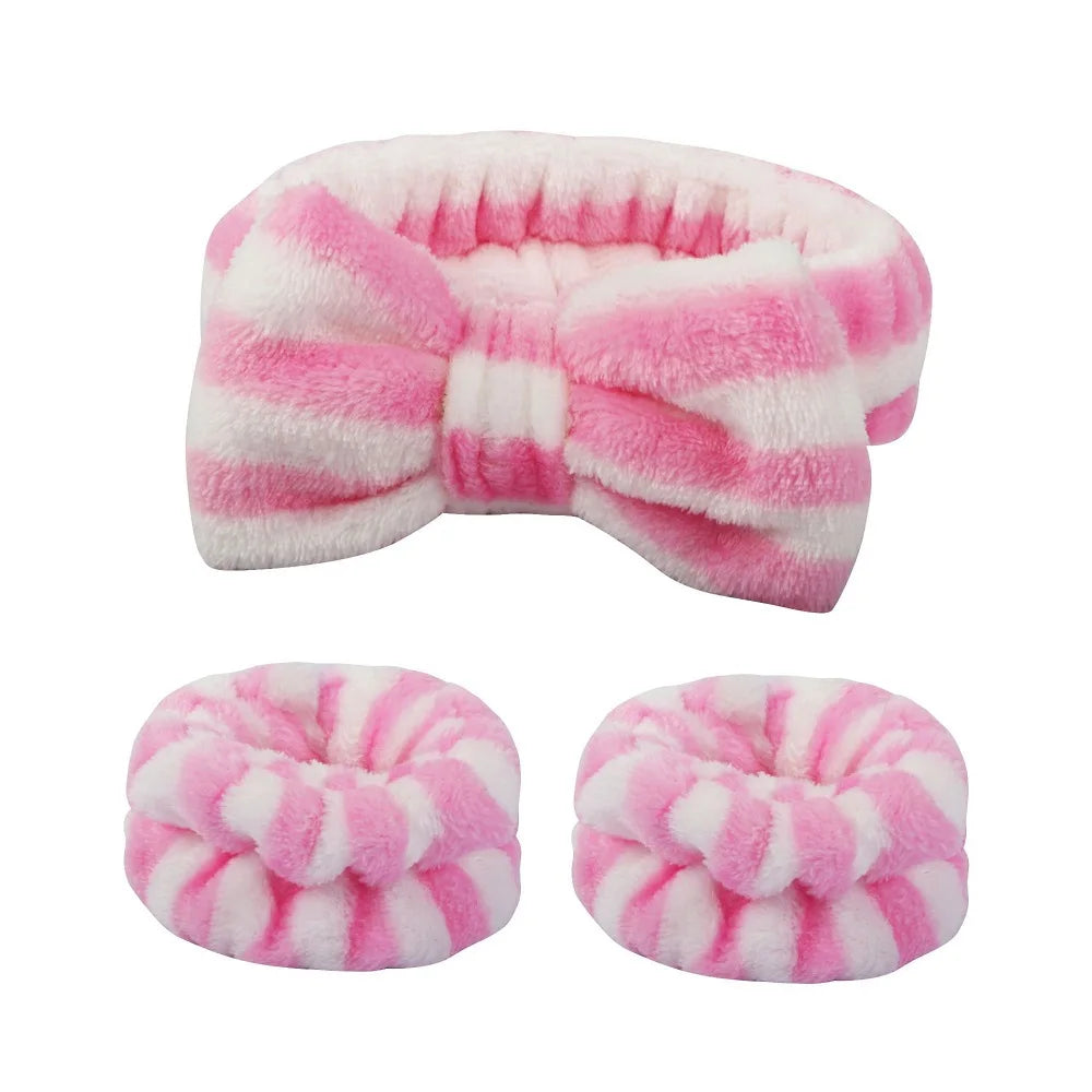 Flannel front bow elastic headband face wash and makeup headband waterproof wrist cover hair tie headband