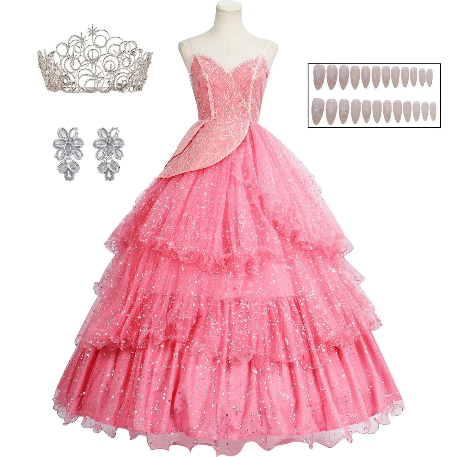 IN STOCK Glinda Wicked Cosplay Costume Disguise for Adult Women Pink Dress Roleplay  Fantasy Outfit Halloween Carnival Suit