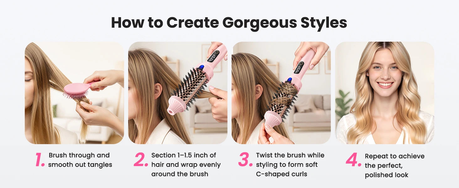 Dual Voltage Ionic Thermal Brush For Curling And Straightening 6 Temperature Settings & LED Digital Display Hot Air Styler