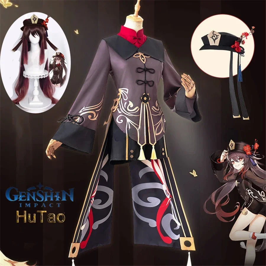 CN Costume Uniform Wig Cosplay Anime Game Genshin Impact Hutao Cosplay Hu Tao Chinese Style Halloween Costumes For Women