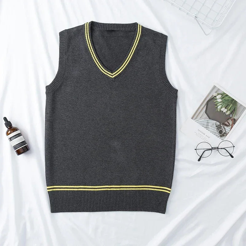 Cosplay Costume Magic School Hufflepuff Ravenclaw Slytherin Wizard V Neck Sweater Uniform Stripe Cotton Sleeveless Knitted Vest