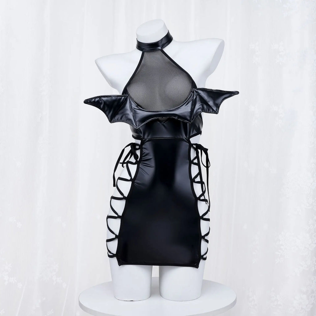 Sexy Amine Demon Cosplay Costume Set Hollow Dark Underwear Succubus Lingerie Role Play Outfits Halloween Faux Leather For Women