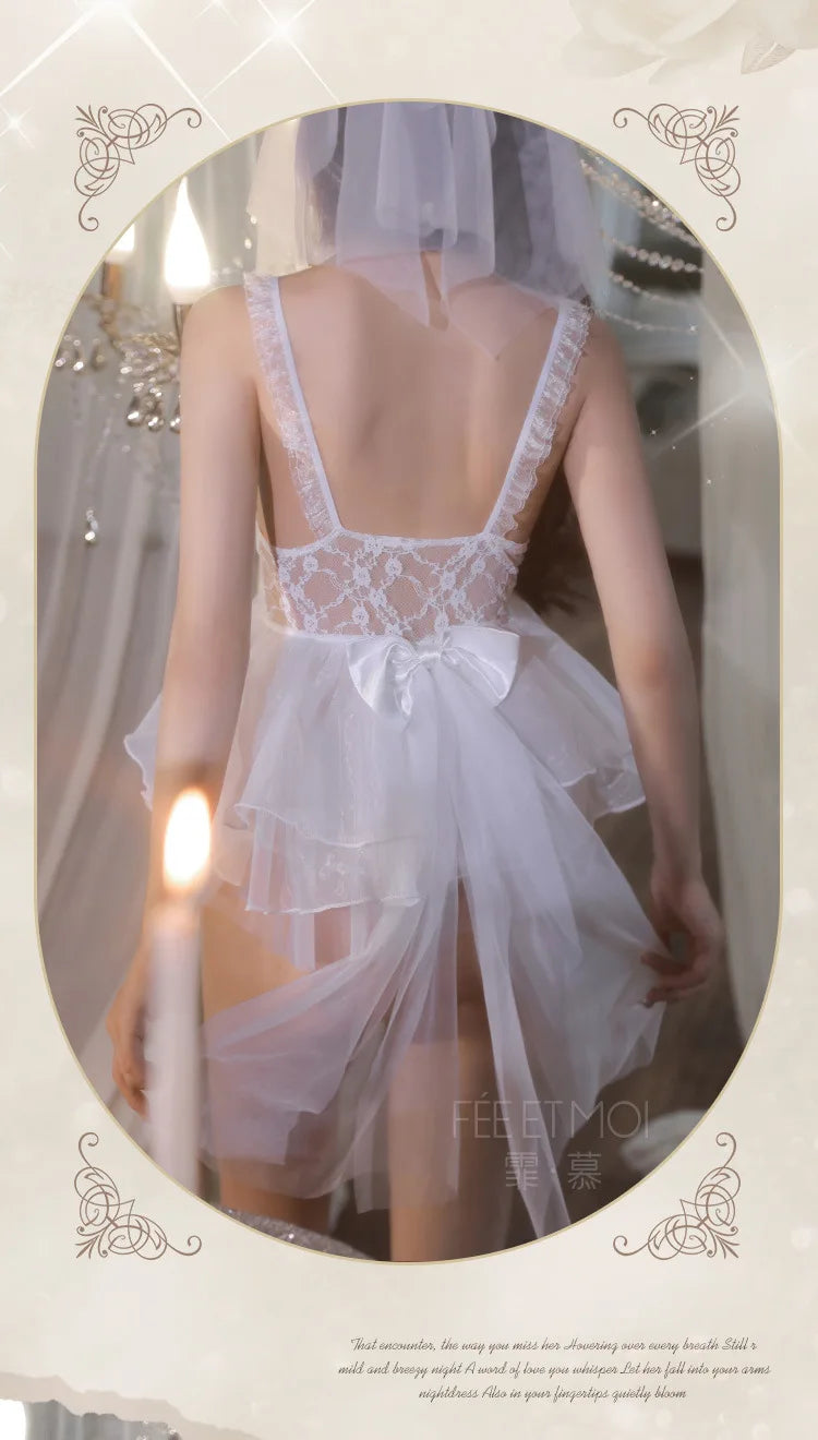 jimiko Costume Women Cosplay Bridal Wedding Lingerie Set Wedding Night Sexy Lingerie Erotic Playwear Tulle Lingerie Playwear Set