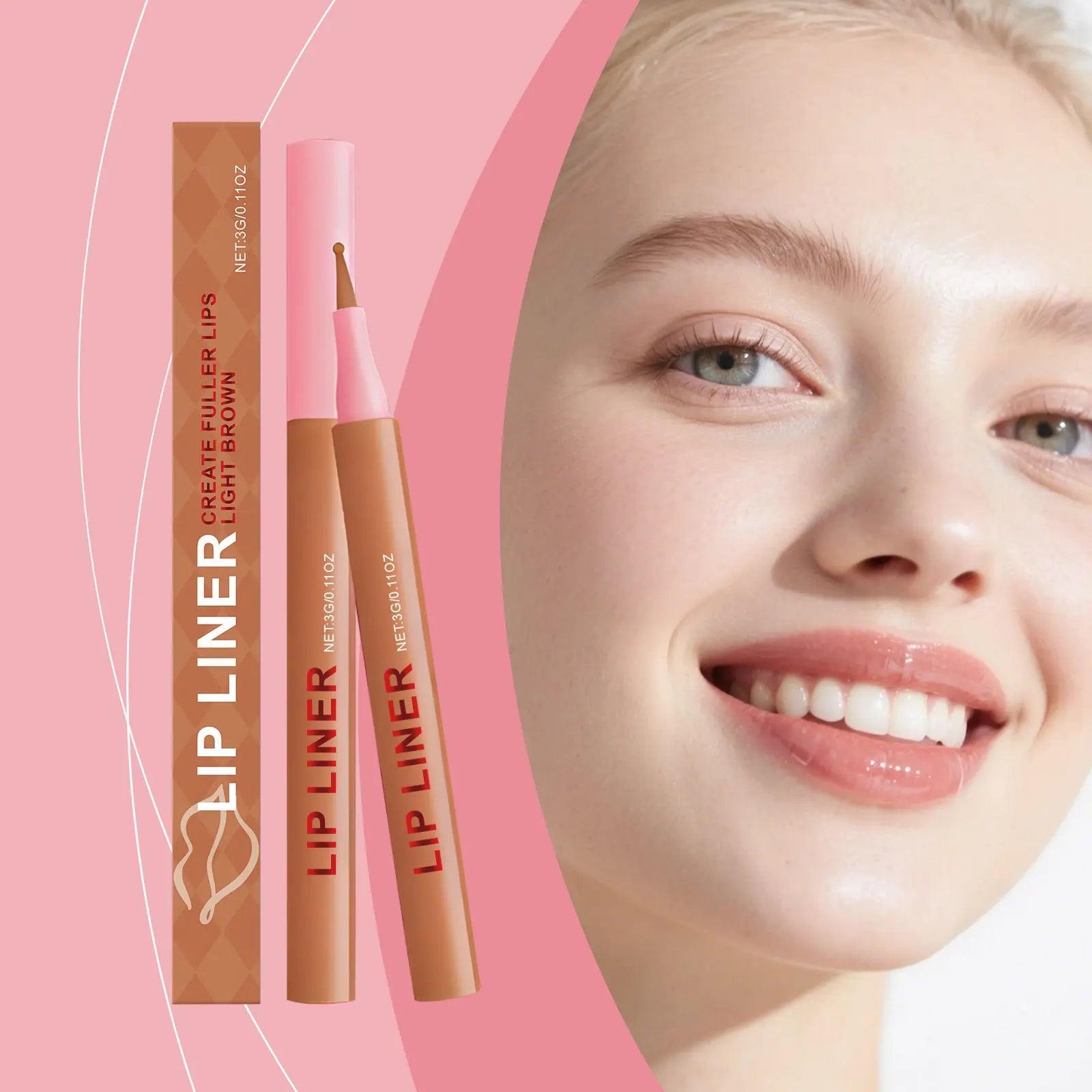 Light brown waterproof lip liner daily outline lip lines, easy to apply makeup, natural color, commuter makeup