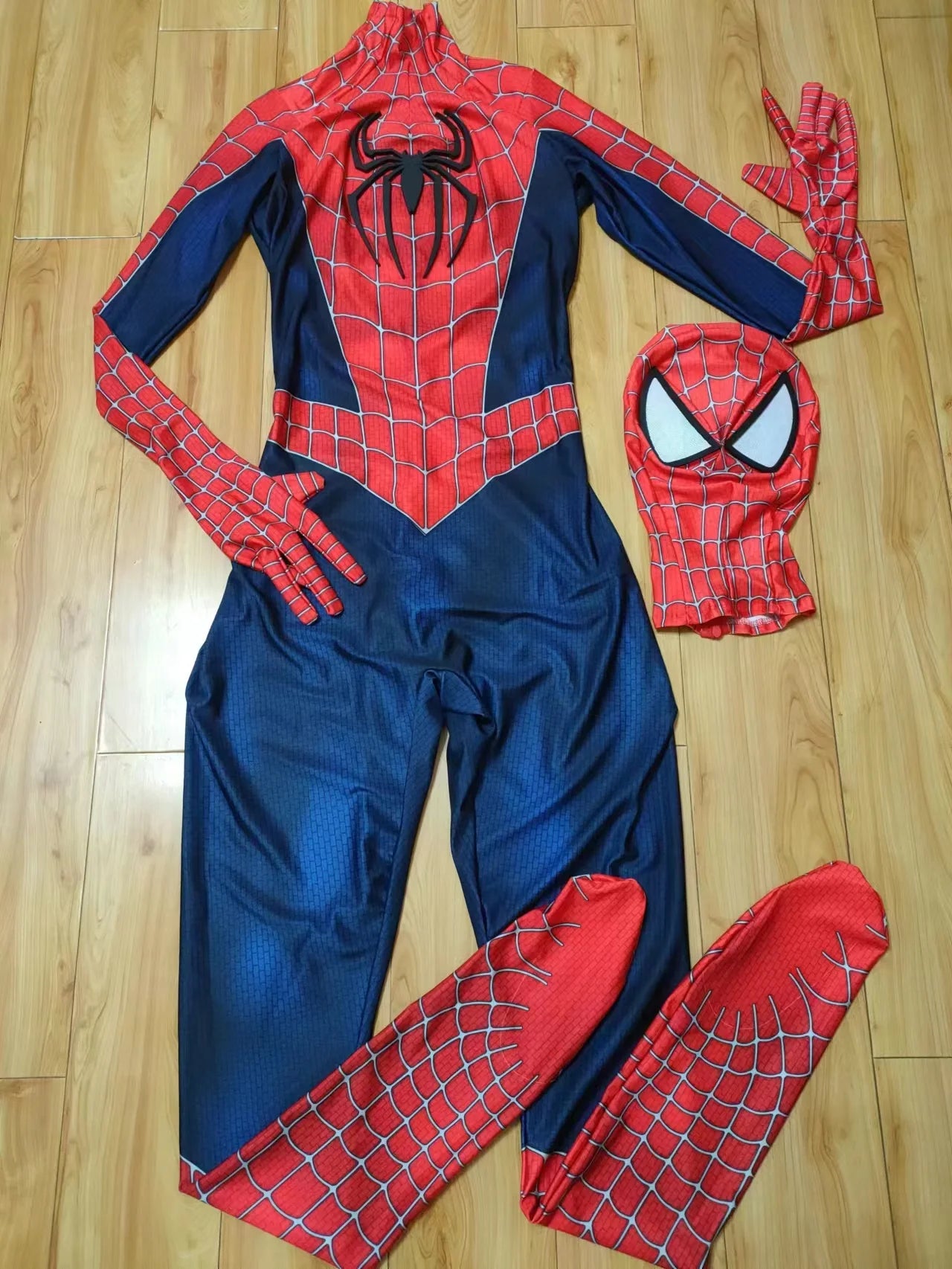 Classic Maguire Raimi SpiderMan Cosplay 3D Logo Bodysuit Superhero Outfit Spiderman Zentai Suit Spandex Halloween Costume Adult