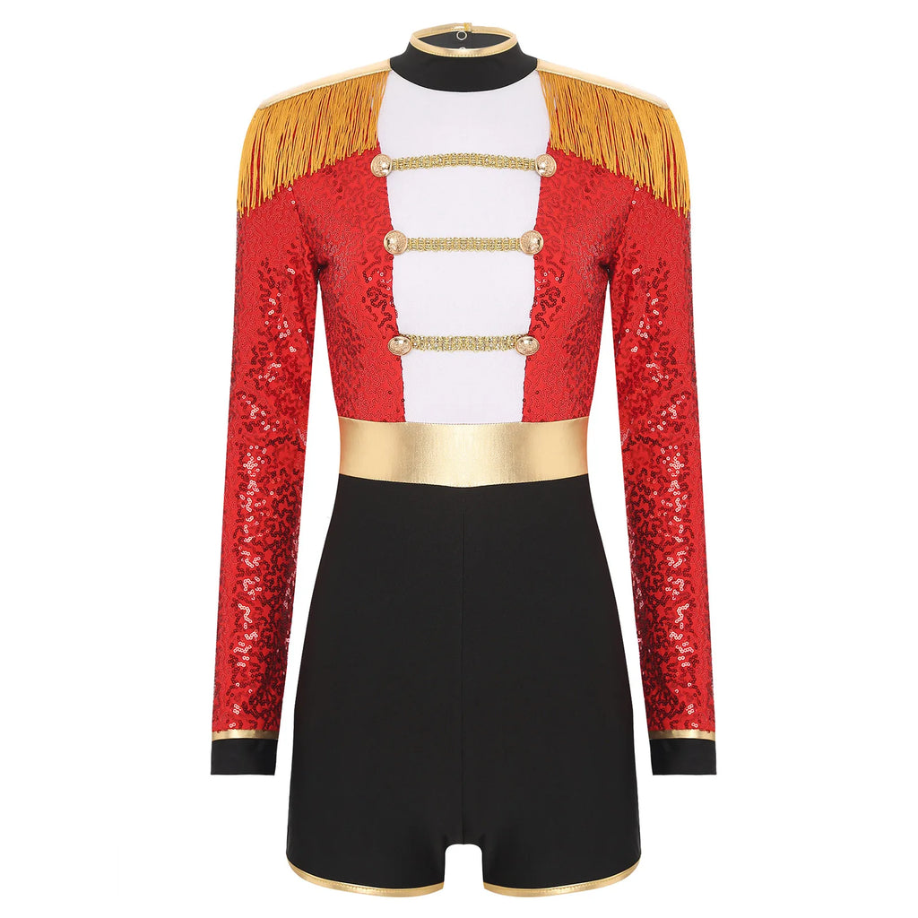 Womens Circus Ringmaster Halloween Cosplay Costume Glitter Lion Tamer Director Uniform Circus Majorette Carnival Clown Clothings