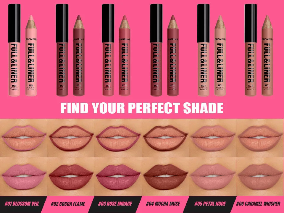 Wooden Matte Brown Lip Liner Pencil 12 Colors Velvet Nude Pink Lipstick Pencil Lasting Soft Smooth Lipliner Outline Lips Contour