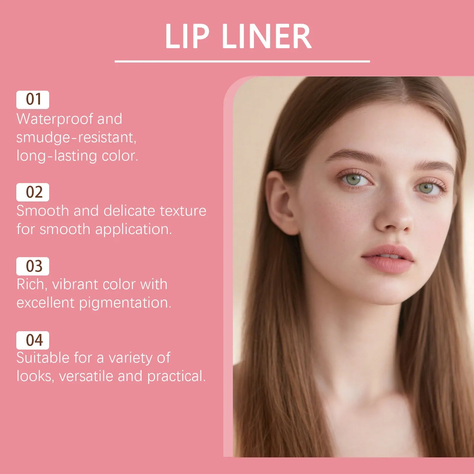 Light brown waterproof lip liner daily outline lip lines, easy to apply makeup, natural color, commuter makeup