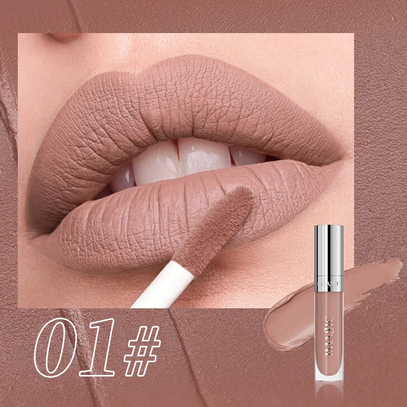 IMAGIC Natural Matte Lipgloss Stainless Steel Cup Waterproof Long-Lasting Lip Makeup Beauty 8ml NO.LP-221