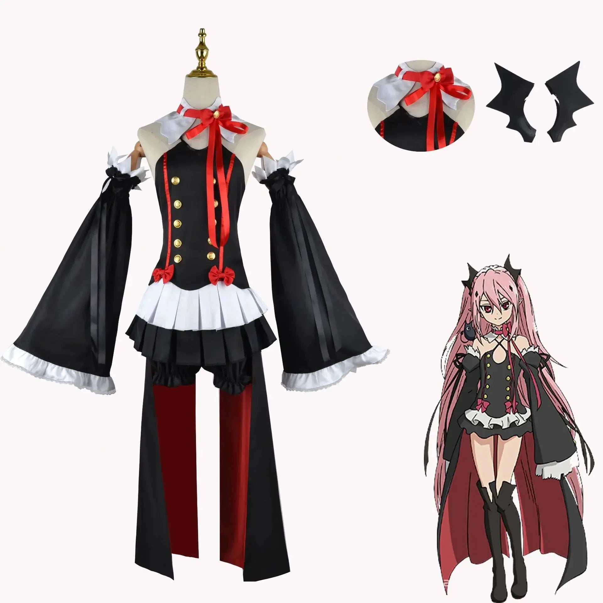 Anime Seraph of the end Krul Tepes Cosplay Vampire Wig Elf Ears Cosplay Costume For Women Halloween Carnival Party Comic Con