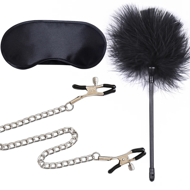 Erotic Bdsm Set Sexy Nipple Clip Stimulator Bondage Kit Clitoris Clamps Feather Blindfold Flirt Adult Games Exotic Accessories