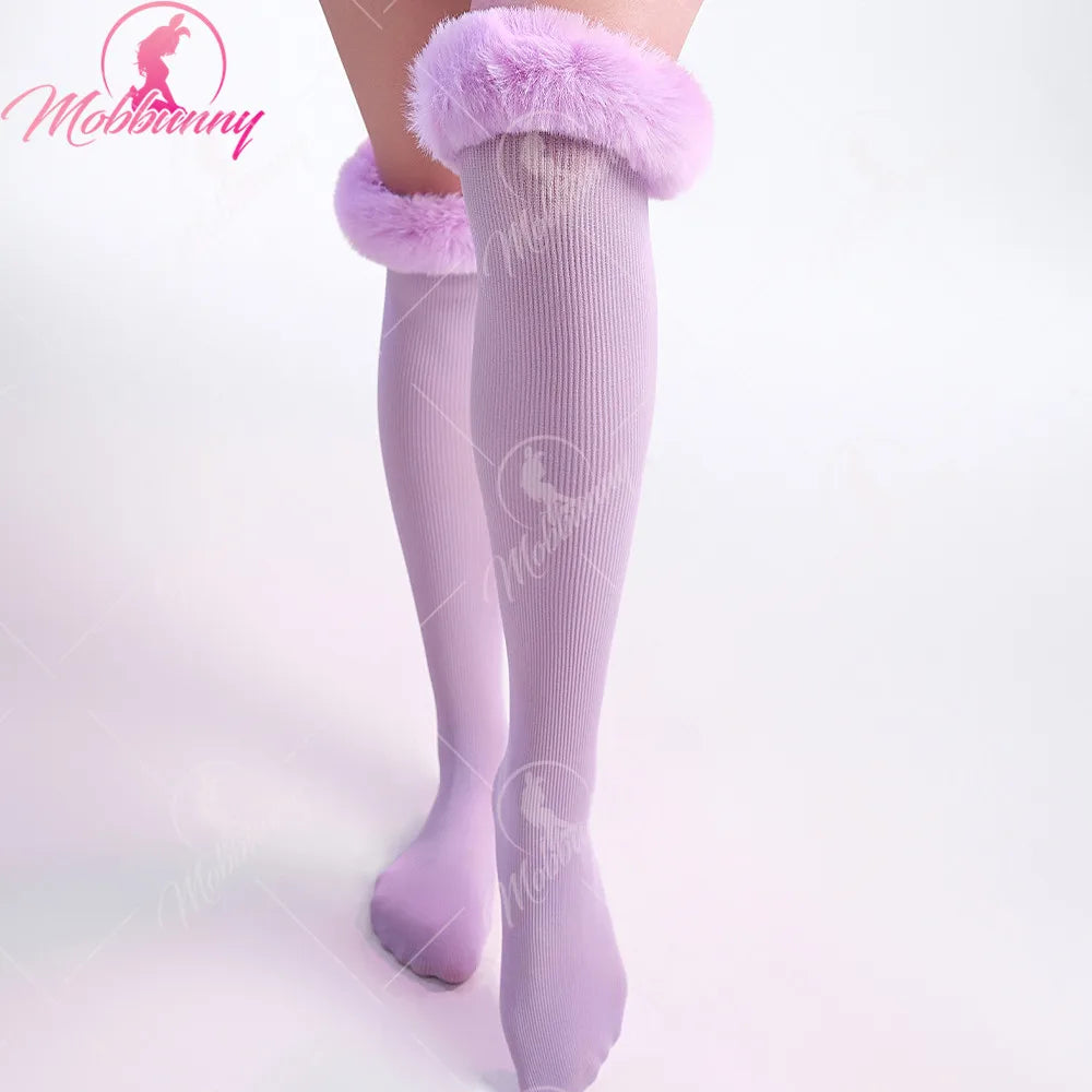 MOBBUNNY Espeon Cosplay Costume Women Hooded Bodysuit Tail Socks Suit Cute Cartoon Flannel Pajamas Bunny Girl Plush Jumpsuit