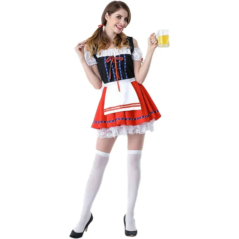 Carnival Oktoberfest Dirndl Costume Dress Women Germany Beer Maid Tavern Wench Waitress Outfit Cosplay Halloween Fancy Party