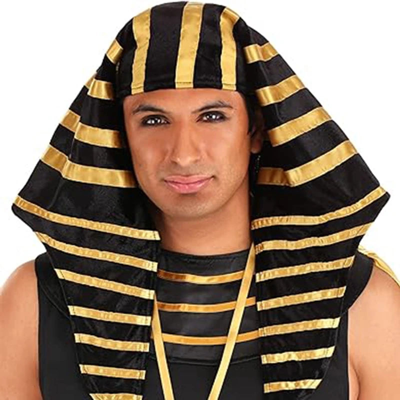 Men Egyptian Costume Set 7 Pcs Golden Trim Tank Tops Skirt Arm Sleeves Headwear Necklace Halloween Cosplay Outfits