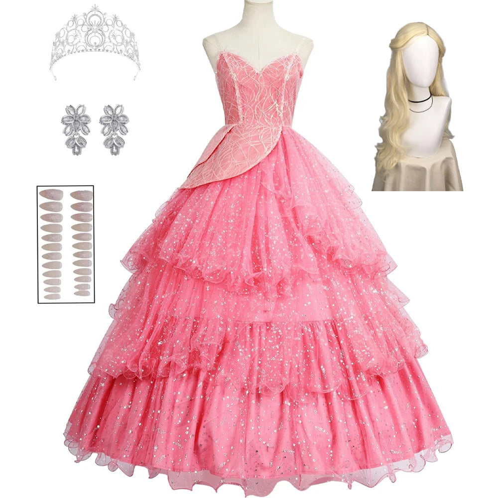IN STOCK Glinda Wicked Cosplay Costume Disguise for Adult Women Pink Dress Roleplay  Fantasy Outfit Halloween Carnival Suit
